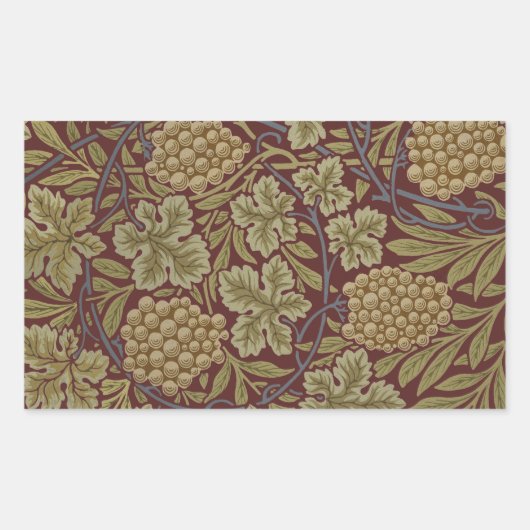 Sticker Rectangulaire Art de vigne rouge vert William Morris (Devant)