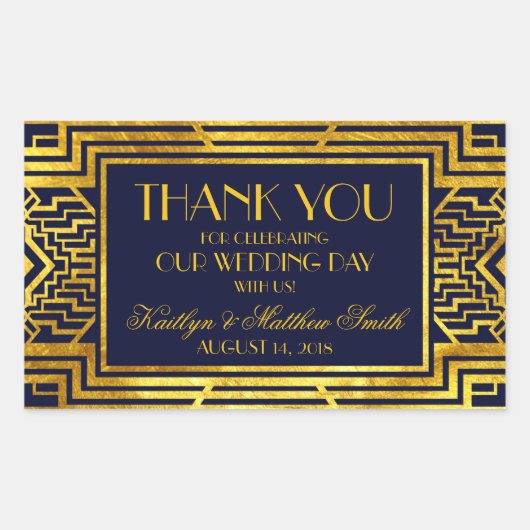 Sticker Rectangulaire Art Déco Marine Or géométrique Moderne (Devant)