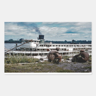 Sticker Rectangulaire Art du fleuve Mississippi de bateau à  vapeur de