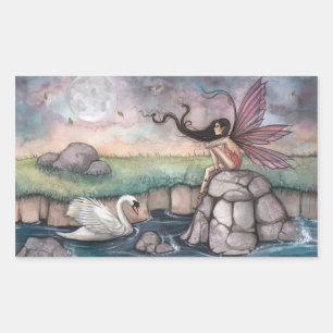 Sticker Rectangulaire Art fantastique de fée gothique et de cygne
