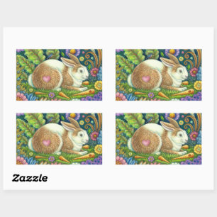 STICKER RECTANGULAIRE ART FOLK RABBIT & BLUEBIRD DANS LE JARDIN SECRET