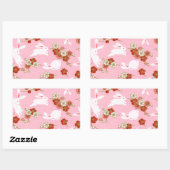 Sticker Rectangulaire Art japonais : Sakuras et lapins roses (Feuille)