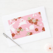 Sticker Rectangulaire Art japonais : Sakuras et lapins roses (Enveloppe)