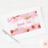 Sticker Rectangulaire Art japonais : Sakuras et lapins roses (Enveloppe)