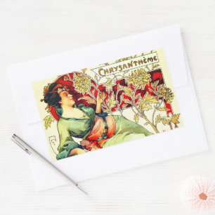 Sticker Rectangulaire Art nouveau Alphonse Mucha Chrysanthème automne