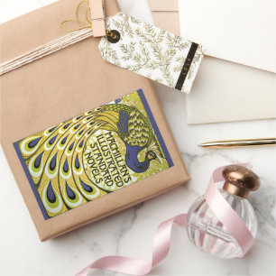 Sticker Rectangulaire Art Nouveau vintage, plume de paon de Macmillan