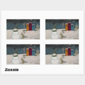 Sticker Rectangulaire Art populaire primitif Snowman scène de neige (Feuille)