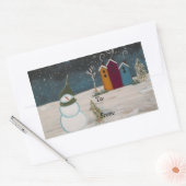 Sticker Rectangulaire Art populaire primitif Snowman scène de neige (Enveloppe)
