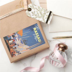 Sticker Rectangulaire Art vintage de voyage aux Bahamas, Fly Nassau par 