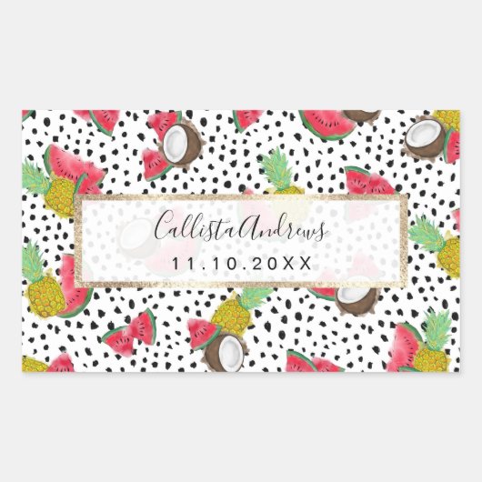 Sticker Rectangulaire Artsy Tropical Fruit Pois Motif aquarelle (Devant)