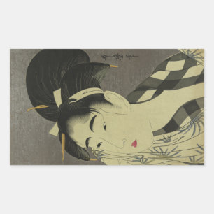 Sticker Rectangulaire Ase o fuku onna (Femme essuyant) par Utamaro
