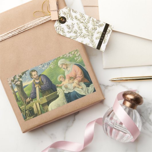 Sticker Rectangulaire Atelier de Joseph avec Marie et Bébé Jésus (Cadeaux)