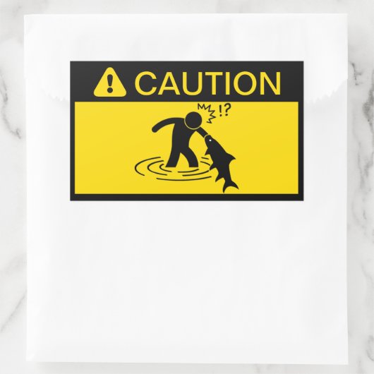Sticker Rectangulaire Attention : Attaquer le poisson (Sac)