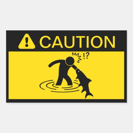 Sticker Rectangulaire Attention : Attaquer le poisson (Devant)