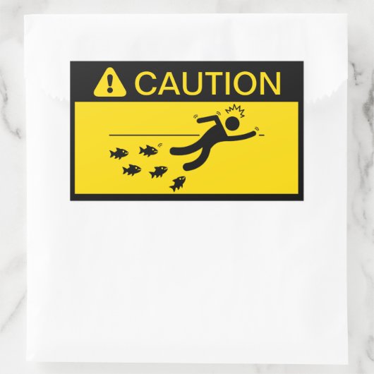 Sticker Rectangulaire Attention : Piranhas dans l'eau (Sac)