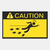 Sticker Rectangulaire Attention : Piranhas dans l'eau (Devant)