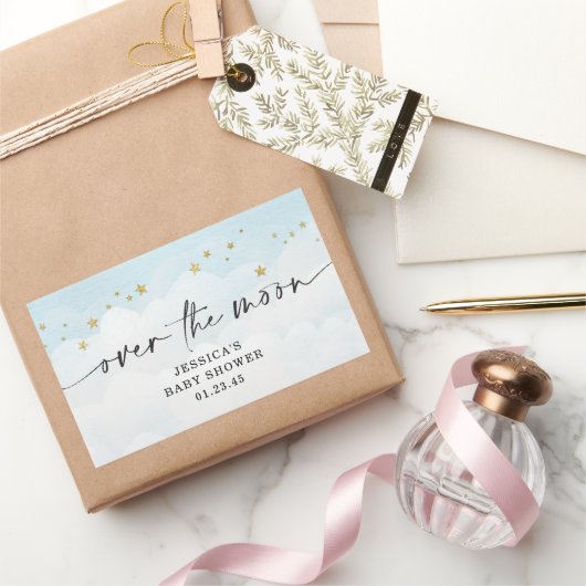 Sticker Rectangulaire Au-Dessus Du Baby shower Lune Blue Boy (Cadeaux)