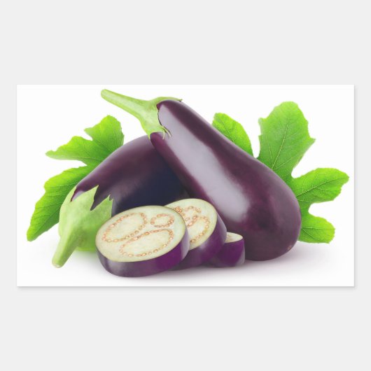 Sticker Rectangulaire aubergines fraîches avec feuille (Devant)