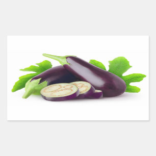 Sticker Rectangulaire aubergines fraîches avec feuille
