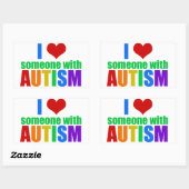 Sticker Rectangulaire Autism Love Rainbow Family Support Coloré Cute (Feuille)