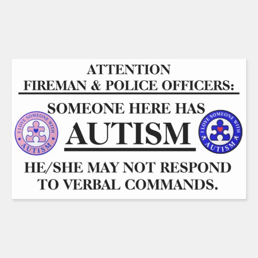 Sticker Rectangulaire AutismPuzzlePiece.com Autisme incendie/sécurité d' (Devant)