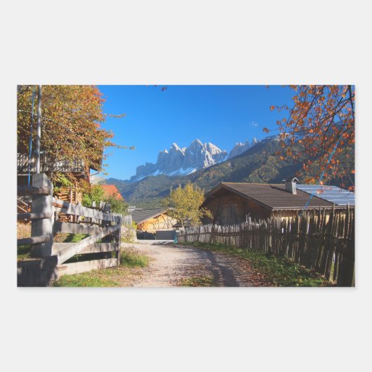 Sticker Rectangulaire Automne dans un village dans les dolomites en (Devant)