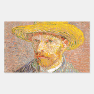 Sticker Rectangulaire Autoportrait de Vincent Van Gogh avec chapeau de p