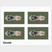 Sticker Rectangulaire Autruche Rose Fleurs Vert Olive Art Déco (Feuille)