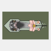 Sticker Rectangulaire Autruche Rose Fleurs Vert Olive Art Déco (Devant)