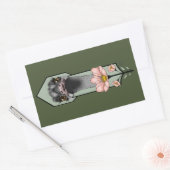 Sticker Rectangulaire Autruche Rose Fleurs Vert Olive Art Déco (Enveloppe)