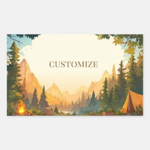 Sticker Rectangulaire Aventure de camping en montagne – Art de voyage en