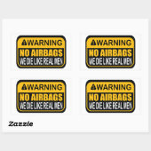 STICKER RECTANGULAIRE AVERTISSEMENT AUCUN SACS AÉRIENS NOUS MOURIONS COM (Feuille)