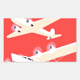 Sticker Rectangulaire Avion en vol vintage WPA coloré