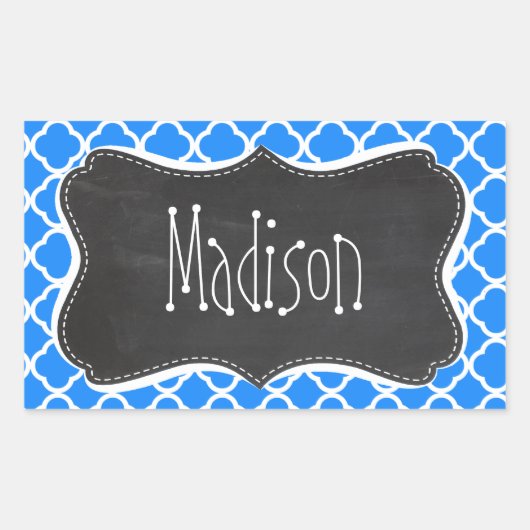 Sticker Rectangulaire Azure Blue Quatrefoil ; Retro Chalkboard (Devant)