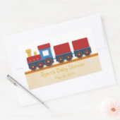 Sticker Rectangulaire Baby Boy Shower : Train Jaune, Rouge & Bleu (Enveloppe)