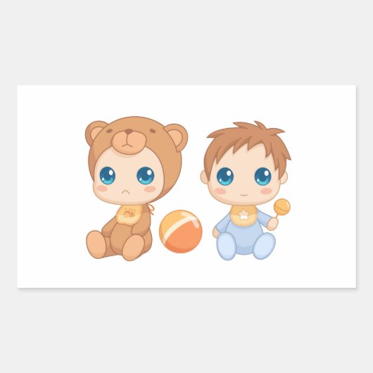 Sticker Rectangulaire Baby Boy Twins Bear Jumpsuit (Devant)