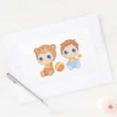 Sticker Rectangulaire Baby Boy Twins Bear Jumpsuit (Enveloppe)