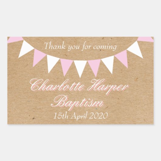 Sticker Rectangulaire Baby Bunting Pink Baptême Christening Favoriser (Devant)