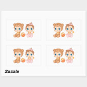 Sticker Rectangulaire Baby Girl Twins Bear Jumpsuit (Feuille)