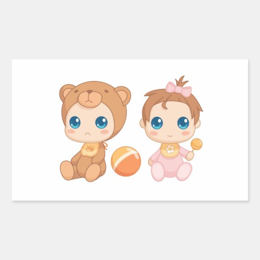 Sticker Rectangulaire Baby Girl Twins Bear Jumpsuit (Devant)