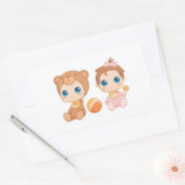 Sticker Rectangulaire Baby Girl Twins Bear Jumpsuit (Enveloppe)
