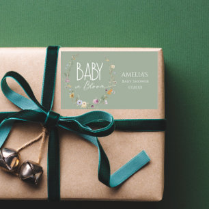 Sticker Rectangulaire Baby in Bloom Sage Green Baby shower botanique