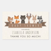 Sticker Rectangulaire Baby shower d'animaux de bois mignons | MERCI (Devant)