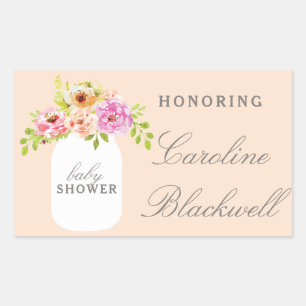 Sticker Rectangulaire Baby shower de fleurs d'aquarelle et de pot de