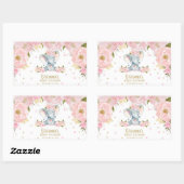 Sticker Rectangulaire Baby shower d'éléphant rose floral mou (Feuille)