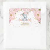 Sticker Rectangulaire Baby shower d'éléphant rose floral mou (Sac)