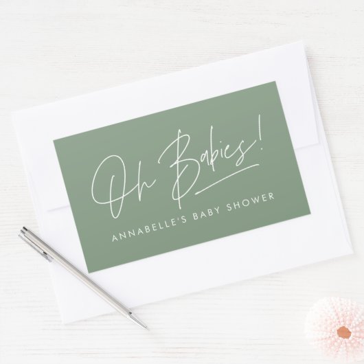 Sticker Rectangulaire Baby shower jumeau moderne sauge vert élégant (Enveloppe)