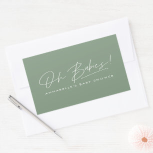 Sticker Rectangulaire Baby shower jumeau moderne sauge vert élégant