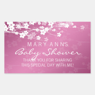 Sticker Rectangulaire Baby shower Merci cerisier Fleur rose