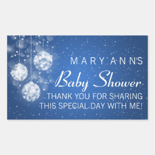 Sticker Rectangulaire Baby shower Merci Festif Baubles Bleu